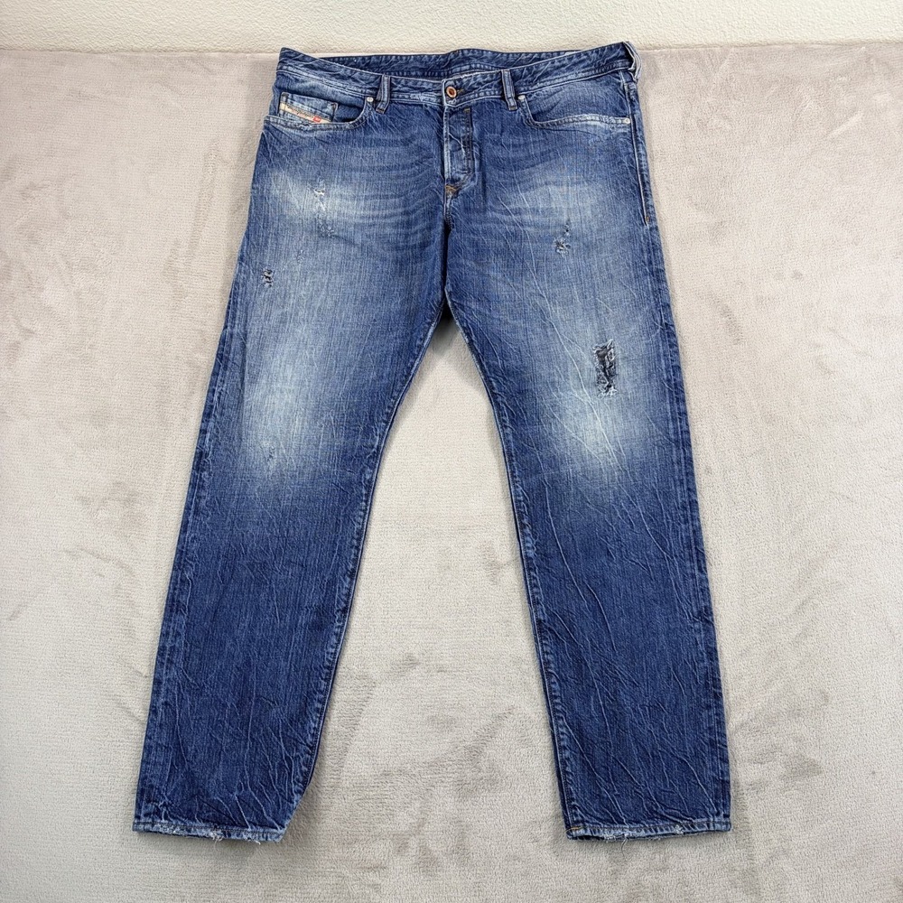 Diesel Buster Distressed Regular Slim Tapered Jeans Blue Men 38x32 Made in Italy